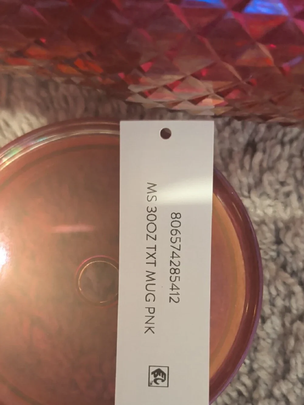Mainstays Pink Iridescent Diamond-Texture Travel Mug with Handle